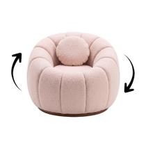 Poltrona Decorativa Giratória Concha C/Almofada Boucle Rose Abobora - Montanaris Decor Poltrona Decorativa Giratória Concha C/Almofada Boucle Rose Abobora - Montanaris Decor