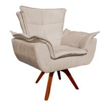 Poltrona Decorativa Giratória Gran Opala Base Madeira Suede Bege - D'Rossi