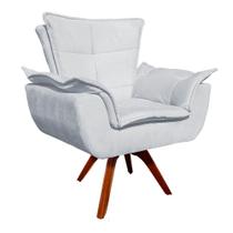 Poltrona Decorativa Giratória Gran Opala Base Madeira Suede Cinza - D'Rossi Poltrona Decorativa Giratória Gran Opala Base Madeira Suede Cinza - D'Rossi