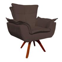 Poltrona Decorativa Giratória Gran Opala Base Madeira Suede Marrom - D'Rossi Poltrona Decorativa Giratória Gran Opala Base Madeira Suede Marrom - D'Rossi