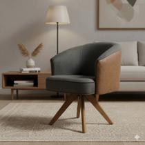 Poltrona Decorativa Giratória material sintético Base Madeira Conforto