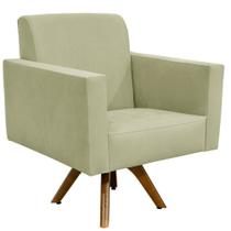 Poltrona Decorativa Giratória Para Sala de Estar Base de Madeira Helô Suede Bege - Lyam Decor