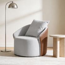 Poltrona Decorativa Giratória Para Sala de Estar Living Devin K01 material sintético Camel Linho Soft Creme - Lyam Decor Poltrona Decorativa Giratória Para Sala de Estar Living Devin K01 material sintético Camel Linho Soft Creme - Lyam Decor