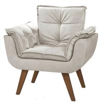 Poltrona Decorativa Gran Opala Suede Creme para Sala de Estar Luxo Escritório Quarto