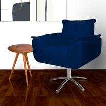 Poltrona Decorativa Hall de Entrada Base Giratória de Metal Opala Suede Azul Marinho - LM DECOR