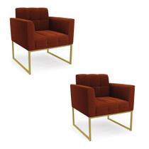 Poltrona Decorativa Industrial Dourado Kit 2 Elisa Bouclê D03 - D'rossi Cor Terra Poltrona Decorativa Industrial Dourado Kit 2 Elisa Bouclê D03 - D'rossi Cor Terra