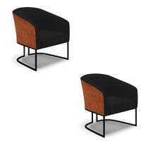 Poltrona Decorativa Industrial Preto Kit 2 Stella Nozes/Linho Preto D03 - D'Rossi