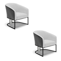 Poltrona Decorativa Industrial Preto Kit 2 Stella Preto/Linho Cinza D03 - D'Rossi