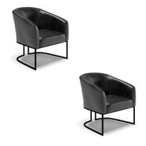 Poltrona Decorativa Industrial Preto Kit 2 Stella Sintético PU Preto D03 - D'Rossi