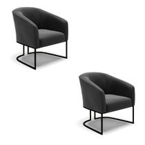Poltrona Decorativa Industrial Preto Kit 2 Stella Suede Preto D03 - D'Rossi