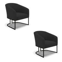 Poltrona Decorativa Industrial Preto Kit 2 Stella Veludo Preto D03 - D'Rossi
