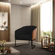 Poltrona Decorativa Industrial Preto Stella Nozes/Linho Preto D03 - D'Rossi