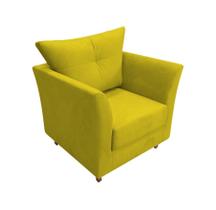 Poltrona Decorativa Isis Couro Amarelo Pés Madeira Mz Decor