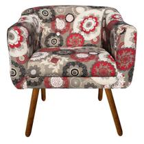 Poltrona Decorativa Julia Estampado Floral Vermelho D32 Com Strass - D'Rossi