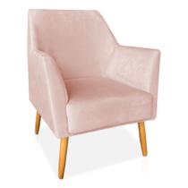Poltrona Decorativa Julia Veludo Rosa Bebê Pés Palito Castanho - Pallazio Poltrona Decorativa Julia Veludo Rosa Bebê Pés Palito Castanho - Pallazio