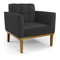 Poltrona Decorativa Karen Pés Fixo em Madeira Castanho PU Preto G19 - Gran Belo