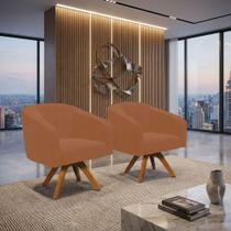 Poltrona Decorativa Kit 2 Stella Base De Madeira Giratória Mm30 Sintético Pu Whisky D03 - D'rossi