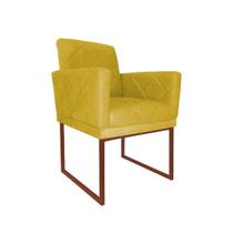 Poltrona Decorativa Klara Base Bronze Veludo Amarelo - Montanaris Decor