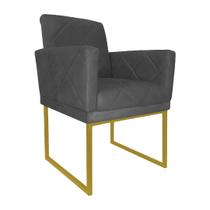 Poltrona Decorativa Klara Base Gold Veludo Cinza - Montanaris Decor