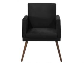 Poltrona Decorativa Lari Com Base Recepção Sala Suede Preto