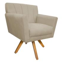 Poltrona Decorativa Laura Base Giratória de Madeira Suede Bege - Amarena Móveis Poltrona Decorativa Laura Base Giratória de Madeira Suede Bege - Amarena Móveis