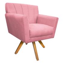 Poltrona Decorativa Laura Base Giratória de Madeira Suede Rosa Bebê - Amarena Móveis