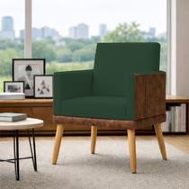 Poltrona Decorativa Lis Para Sala Quarto Recepção Escritório Consultório Suede Material Sintético Assento Confortável Pé Palito Castanho