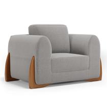 Poltrona Decorativa Living Bloom com Pés de Madeira Bouclê Cinza - Abmaza Poltrona Decorativa Living Bloom com Pés de Madeira Bouclê Cinza - Abmaza