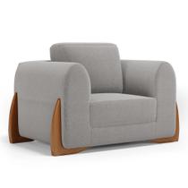 Poltrona Decorativa Living Bloom com Pés de Madeira Bouclê Cinza - Desk Design Poltrona Decorativa Living Bloom com Pés de Madeira Bouclê Cinza - Desk Design