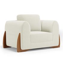 Poltrona Decorativa Living Bloom com Pés de Madeira Bouclê Off White - Desk Design