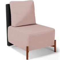 Poltrona Decorativa Living Pés Madeira Hungria L02 material sintético Preto Linho Rosê - Lyam Poltrona Decorativa Living Pés Madeira Hungria L02 material sintético Preto Linho Rosê - Lyam