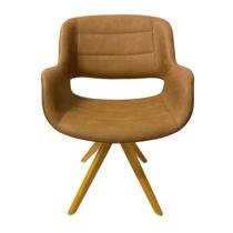 Poltrona Decorativa Lorenza cor Caramelo giratória base madeira