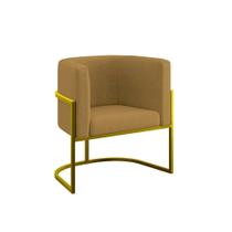 Poltrona Decorativa Lua Base De Ferro Gold Suede Marrom Capuccino Balaqui Decor