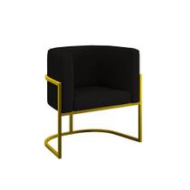 Poltrona Decorativa Lua Veludo Preto Base De Ferro Gold Balaqui Decor