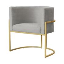 Poltrona Decorativa Luana Base em Metal Dourada Linho - MALTA DECOR