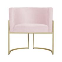 Poltrona Decorativa Luana Suede Rosa Bebê Base Dourada Mz Decor