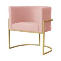 Poltrona Decorativa Luana Veludo Rosa Base Dourada Ms Decor