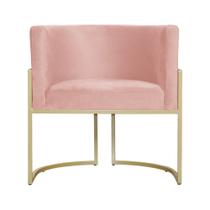 Poltrona Decorativa Luana Veludo Rosa Base Dourada Mz Decor