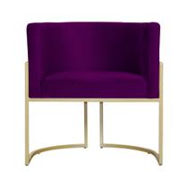 Poltrona Decorativa Luana Veludo Roxo Base Dourada Mz Decor