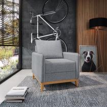 Poltrona Decorativa Lugano 1 Lugar Estrutura e Pés em Eucalipto Tecido Linho 67cm Cinza