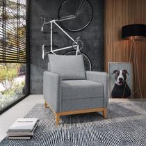 Poltrona Decorativa Lugano 1 Lugar Estrutura e Pés em Eucalipto Tecido Linho Cinza 67cm