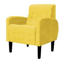 Poltrona Decorativa Luiza Couro Amarelo Pés Madeira Ms Decor