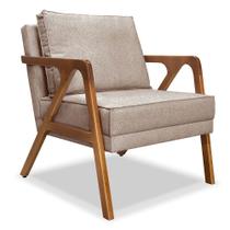 Poltrona Decorativa Luiza Linho Areia Base em Madeira Castanho - Pallazio