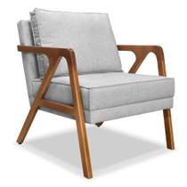 Poltrona Decorativa Luiza Linho Cinza Base em Madeira Castanho - Pallazio