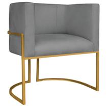 Poltrona Decorativa Luna Base de Ferro Dourado Sintético Cinza