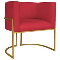 Poltrona Decorativa Luna Base de Ferro Dourado Suede Vermelho