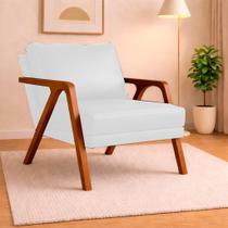 Poltrona Decorativa Luna Luxo Base Madeira Maciça material sintético Branco