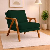 Poltrona Decorativa Luna Luxo Base Madeira Maciça Veludo Verde Poltrona Decorativa Luna Luxo Base Madeira Maciça Veludo Verde