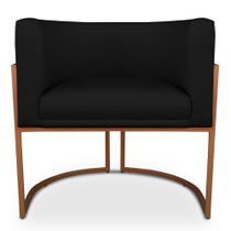Poltrona Decorativa Luna para Sala Veludo Preto Base em aço Bronze Poltrona Decorativa Luna para Sala Veludo Preto Base em aço Bronze