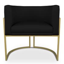 Poltrona Decorativa Luna para Sala Veludo Preto Base em aço Dourado